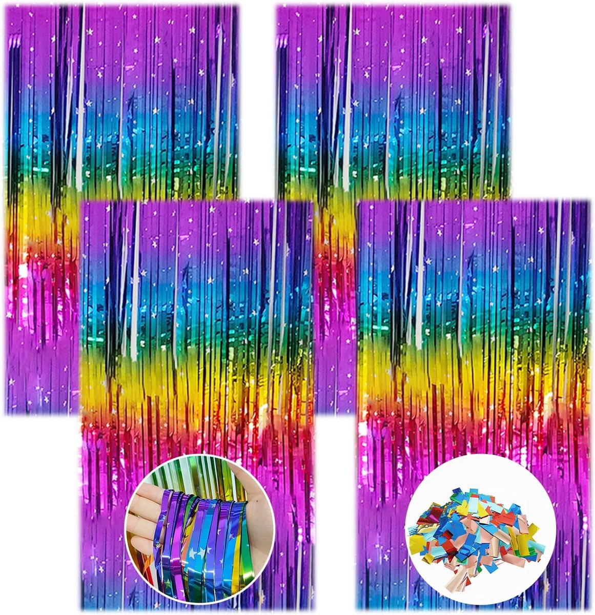 Lametta Gordijnen 4 Stuks - Kleurrijke Glittergordijnen - Feestdecoratie - Creëer een sprankelende sfeer - ShopVlot