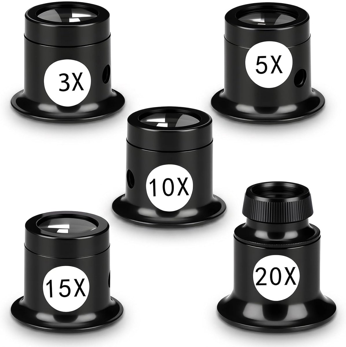Lupen set 5x - 3x/5x/10x/15x/20x vergroting - plastic en glas - ideaal voor juwelen en munten - ShopVlot