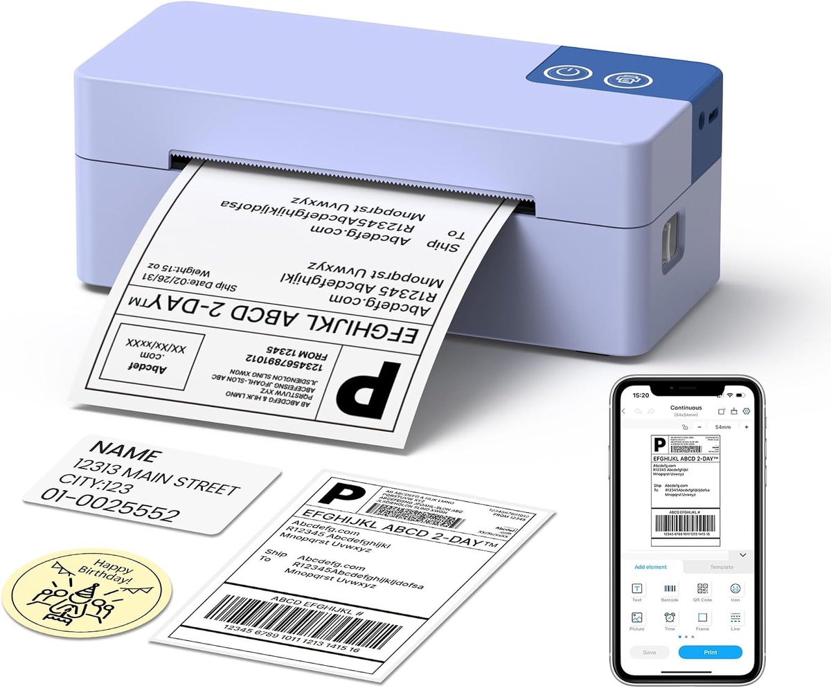 Bluetooth labelprinter - paars - mobiel afdrukken - ideaal voor verzendprocessen - ShopVlot