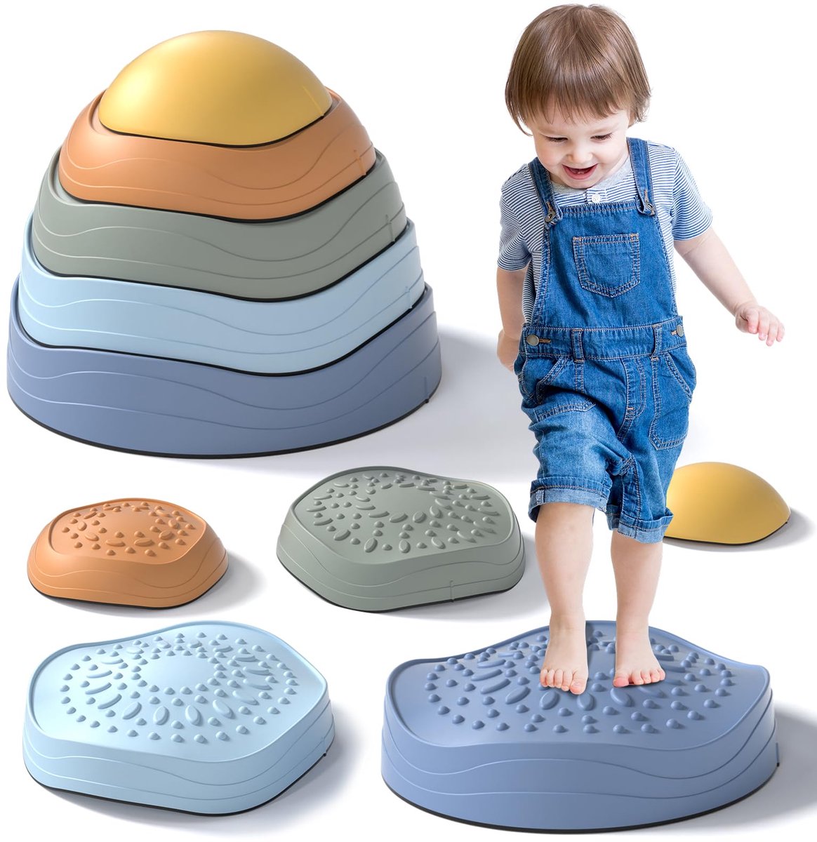 Balansstenen voor Kinderen - Antislip Stapstenen met Opbergtas - Sensorisch Speelgoed voor Peuters en Kleuters - Bewegingsspel voor Evenwicht, Coördinatie en Motorische Ontwikkeling - Educatief Buitenspeelgoed voor Binnen en Bui