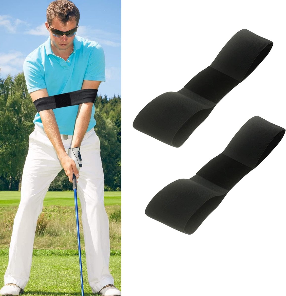 Golf Assist training swing bracelet 2PCS - zwart twee stuk set - elastisch materiaal - verbeter je swinghouding - ShopVlot