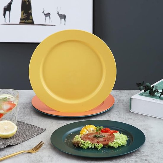 PromoHome Set van 8 Onbreekbare Dinner Platen 25,4 cm - Magnetron & Vaatwasser Bestendig - BPA Vrij Kunststof Servies - 4 Kleuren — afbeelding 5