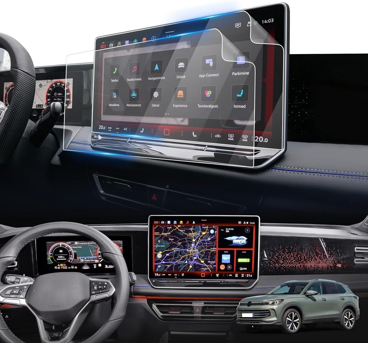 Touchscreen Protector 15 Inch - Nano PET - 6H Krasbestendig - Bescherming voor VW Tiguan MK3 - ShopVlot