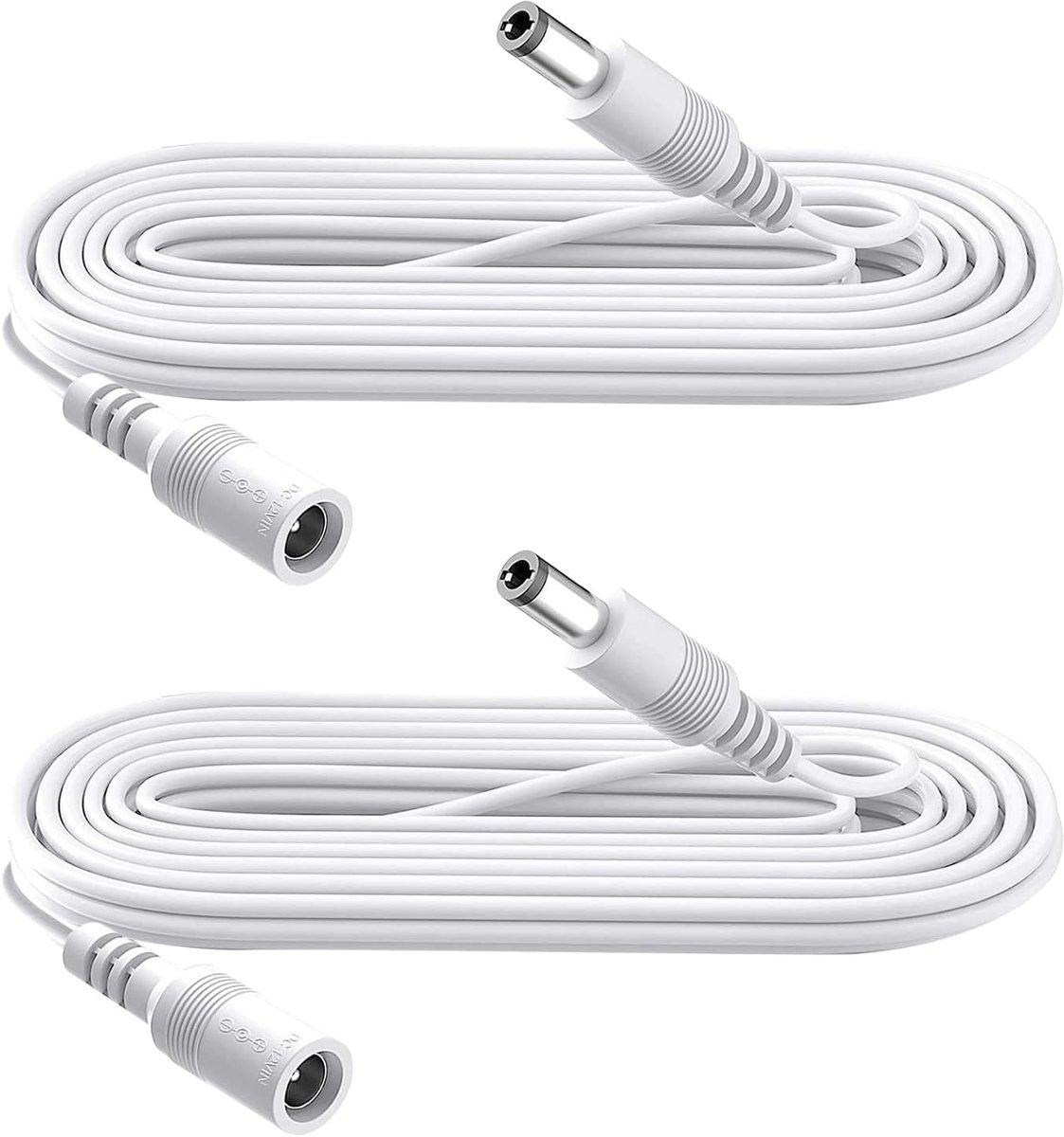 SnelShoppen - Pack van 2 2m DC Verlengkabel 5.5mm x 2.1mm voor CCTV Camera, LED Strip, IR Verlichting, 5V-24V, Wit