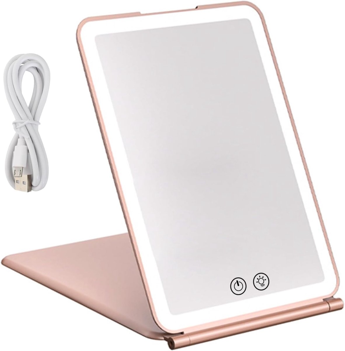 Thijox - Draagbare Make-upspiegel met 72 LED Lampen, USB Oplaadbaar, Dimbaar, 3 Kleuren, Slank Ontwerp voor Thuis & Op Reis in Roségoud
