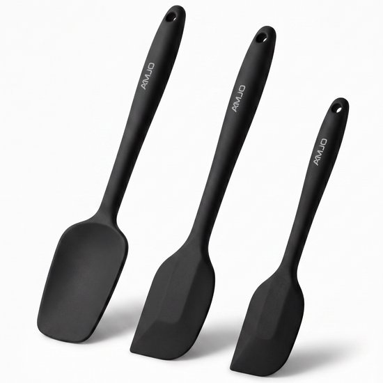 Trois spatules AMJO noires sur fond blanc, de la plus grande à la plus petite.
