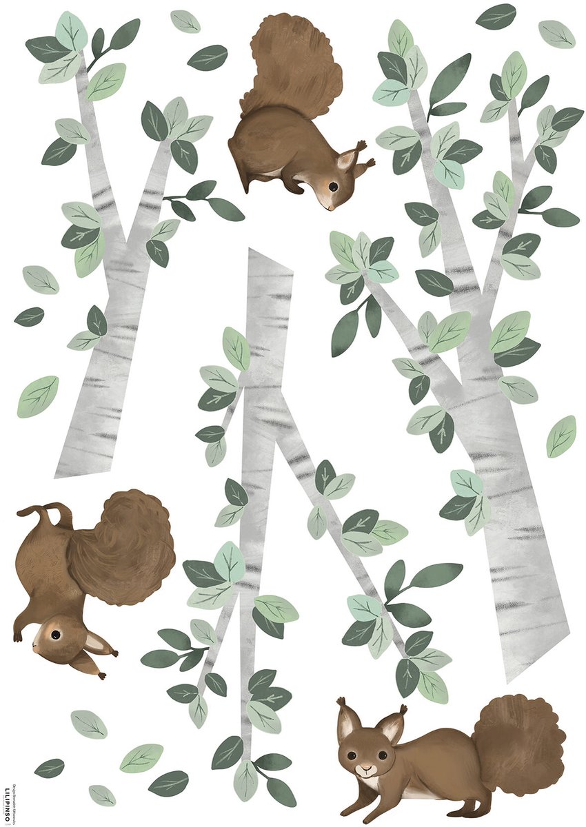 Lilipinso Kharu Muurstickers XL - Squirrels and Birch Branches