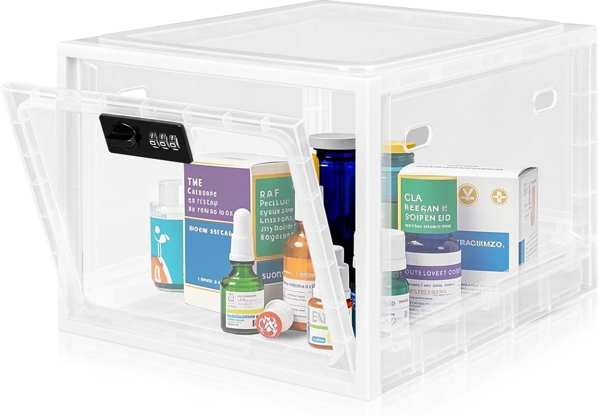 Thijox - Transparante Afsluitbare Doos met Cijferslot, Veiligheidsbox voor Medicijnen, Mobiele Telefoon, Snacks, Stapelbare Opbergdoos voor Koelkast (
