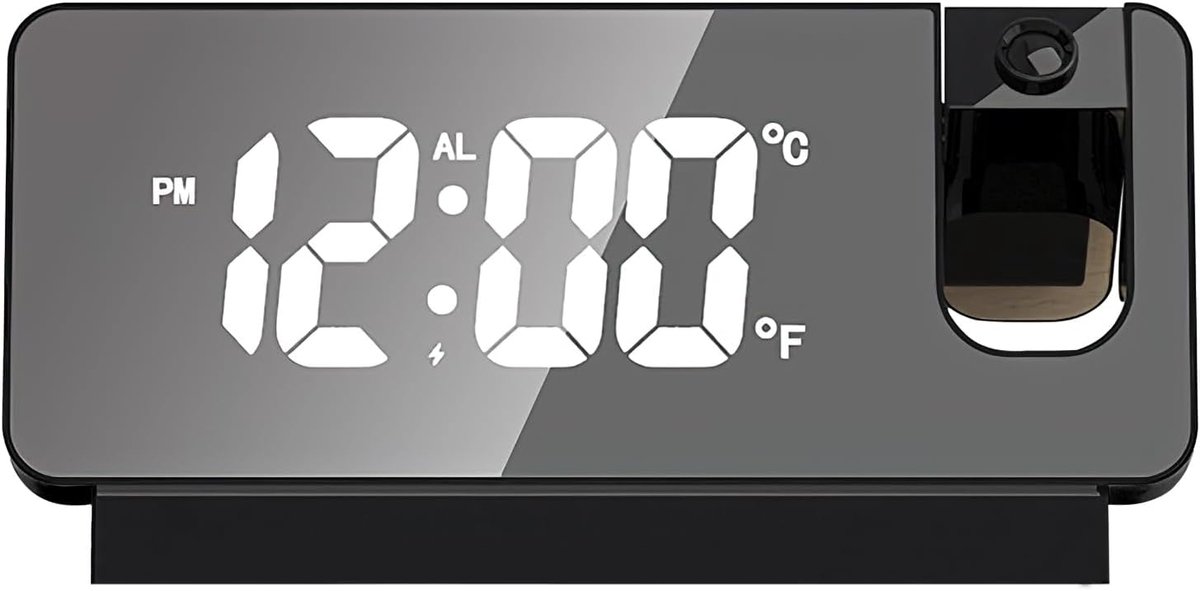 Thijox - TNSLAND Projectiewekker 180 Graden LED-Wekker met Snooze, Dubbele Gong, Temperatuurweergave, USB-Oplaadfunctie, Digitale Klok voor Thuis en K