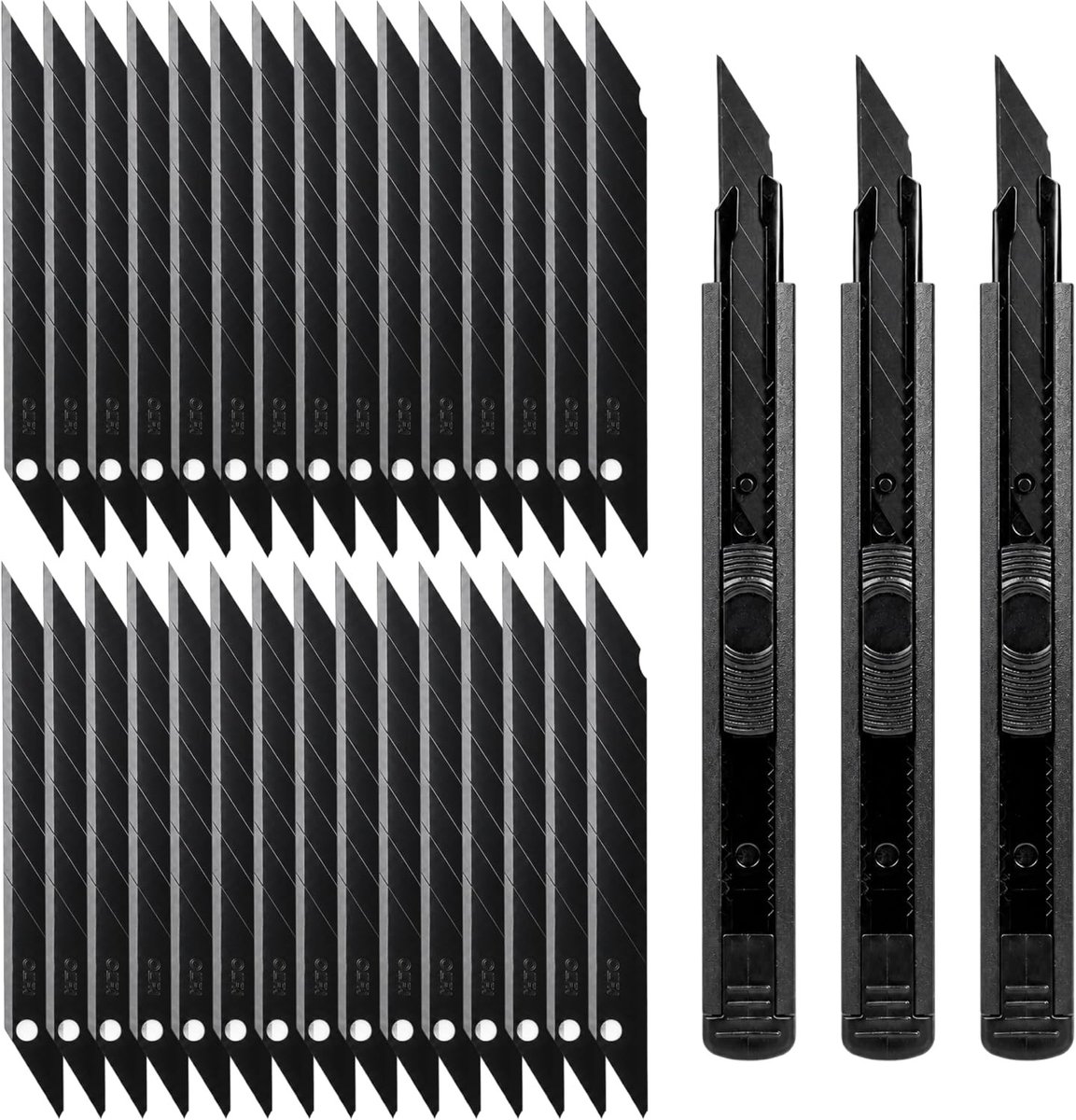 Set van 3 uitschuifbare hobbymessen (9 mm) met 30 roestvrijstalen mesjes voor papier, karton en stof - Perfect voor knutselen en diverse snijklussen