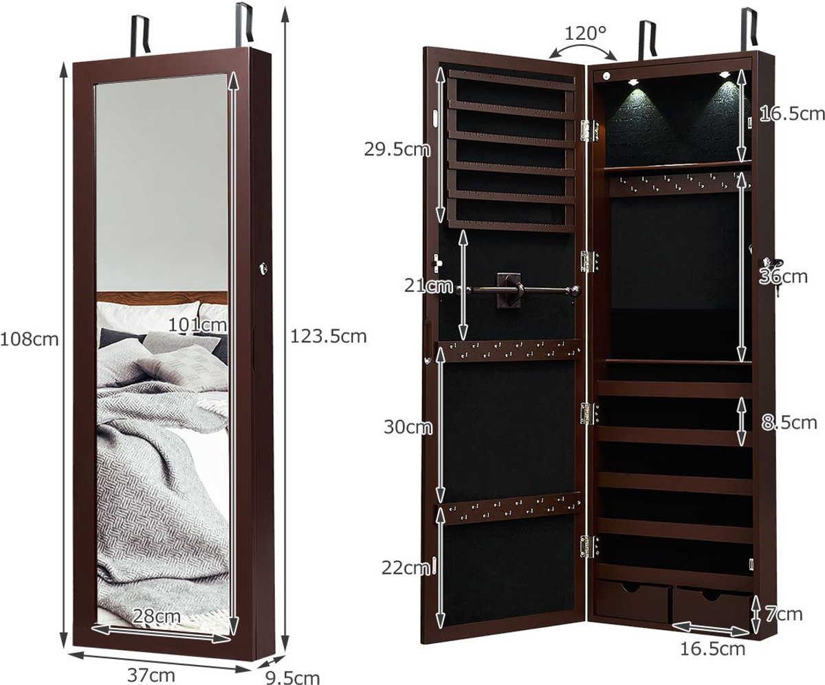 SureDeal® - Sieradenkast - Hangende Spiegelkast - LED verlichting - Lades Afsluitbare Wand