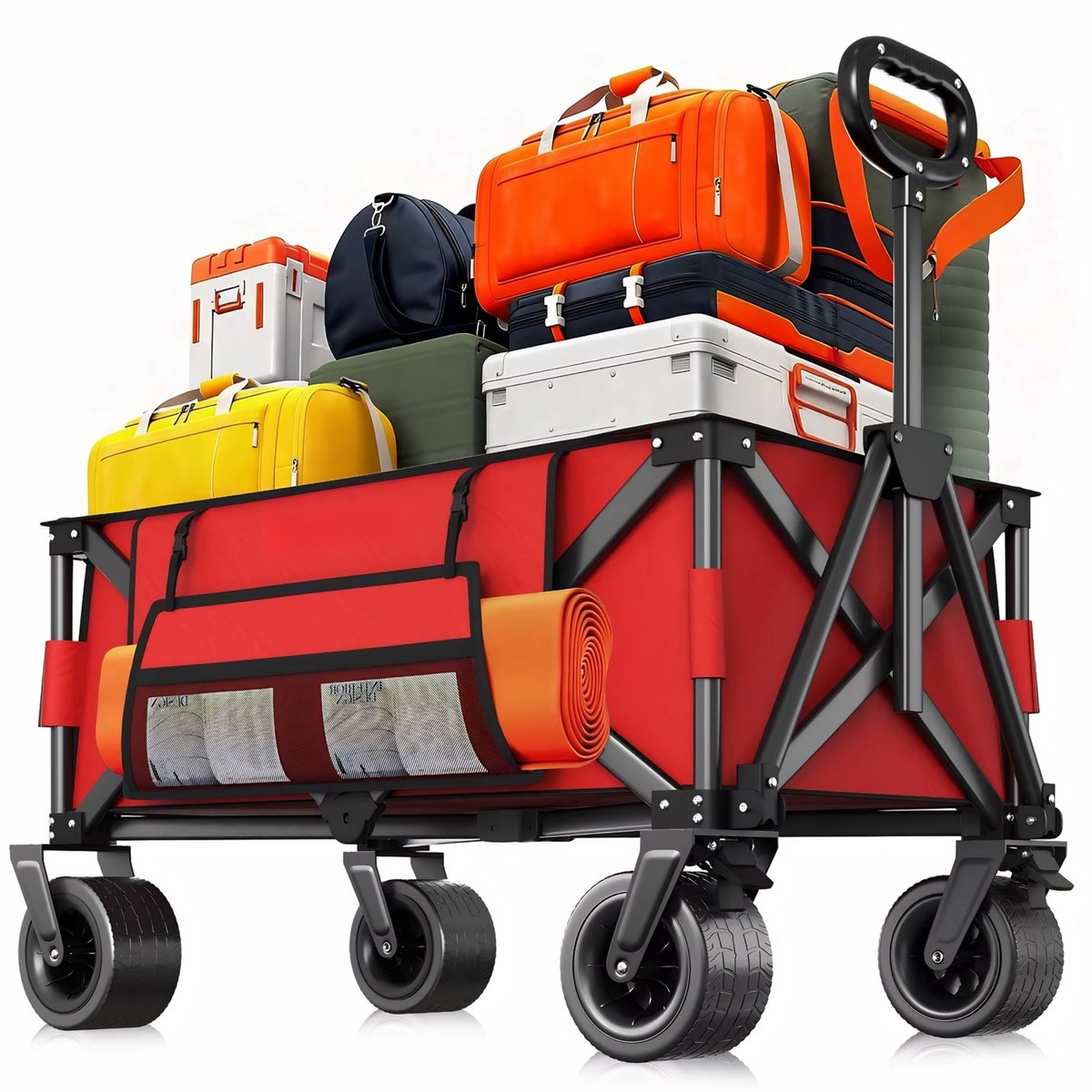 Opvouwbare Bolderkar - Met Grote Wielen en Verstelbare Handgreep - voor camping en tuin - Rood 600D Oxford Stof - Blauw