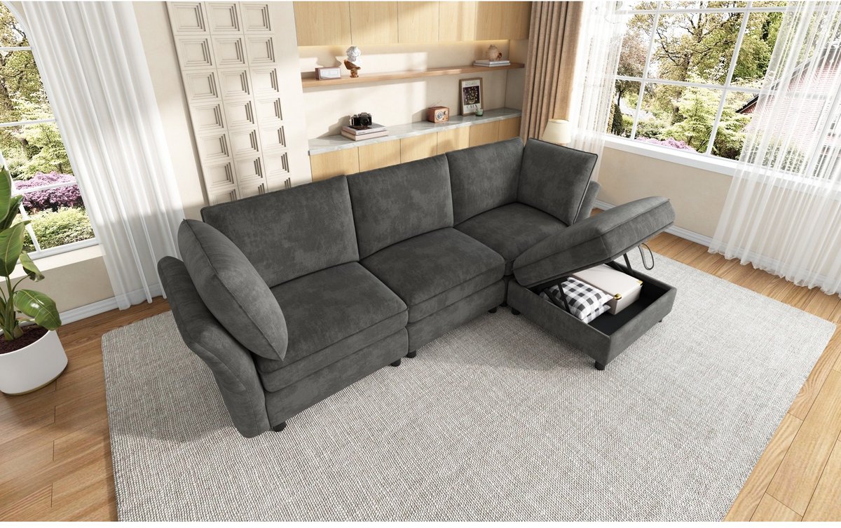 YYchan slaapbank - grijs - 225 x 137 x 84 cm - met opbergruimte