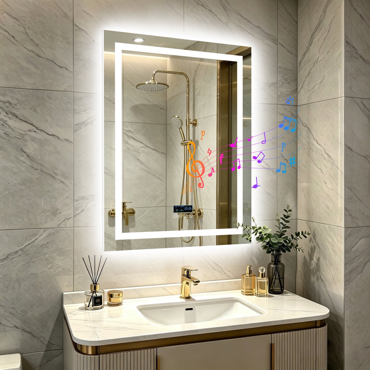 LED Badkamerspiegel 60x80 cm met Bluetooth, Anti-condens & Display