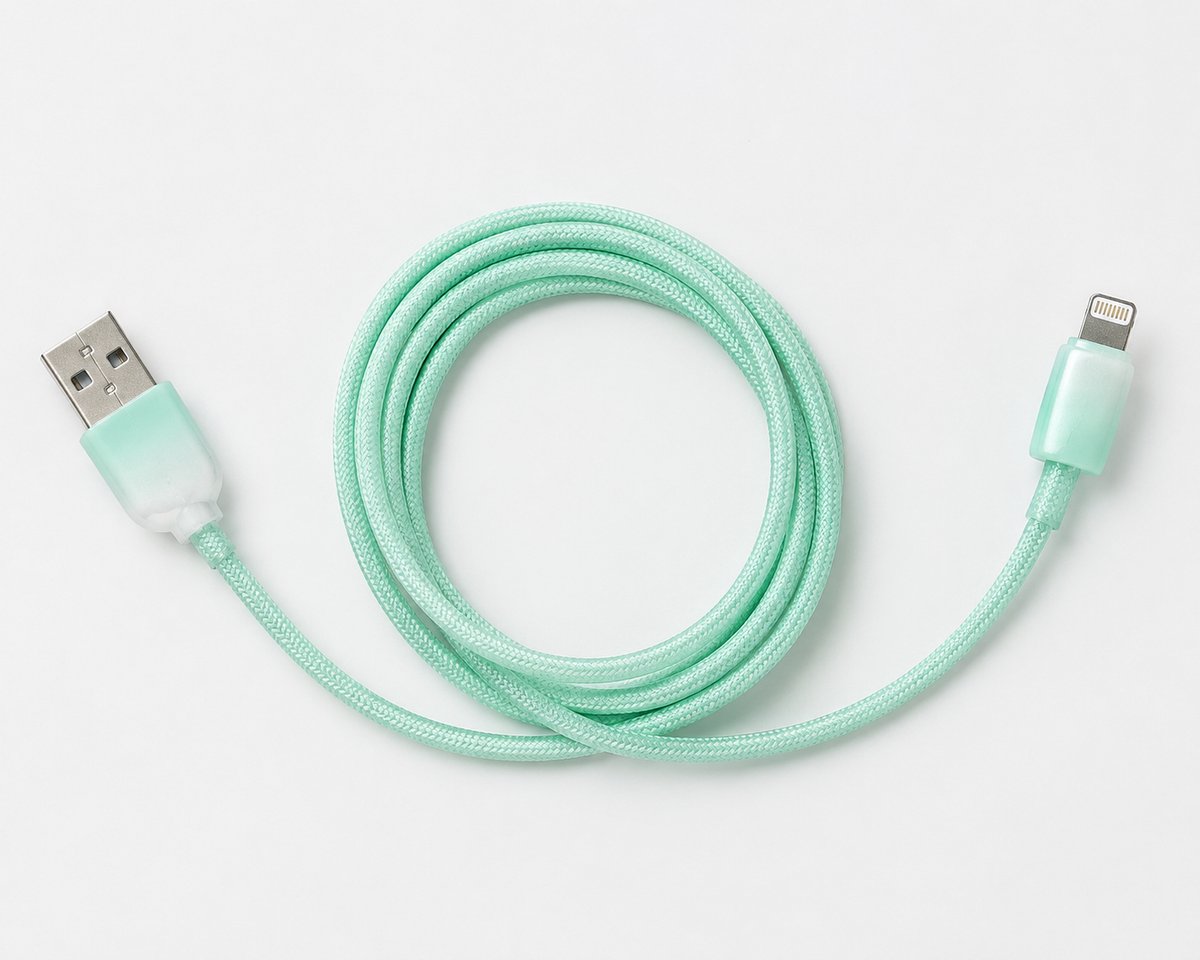 USB-A naar Lightning Oplaadkabel – Gevlochten – Mintgroen – Voor iPhone en iPad Let op! gewoon nieuw! alleen zonder doos.