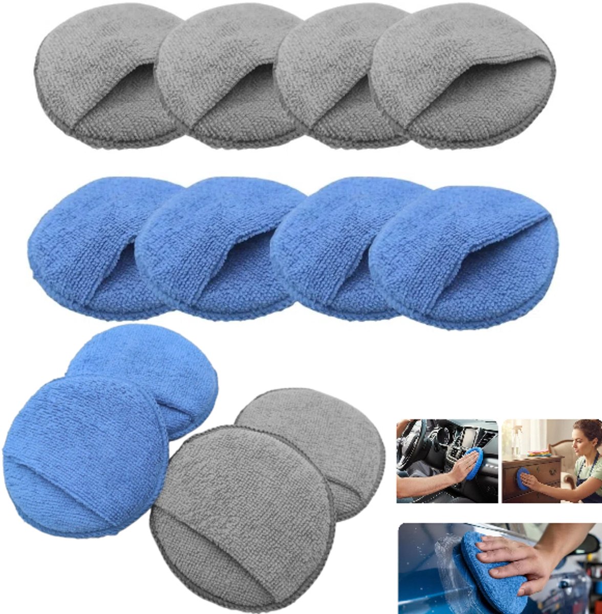 12 stuks - Autowasspons - Waxpad - Polijstspons - Rond sponsblok - Autowax applicator - Applicatiepad - Ronde polijstspons - Blauw, lichtgrijs - 12,5*2,5 cm - Voor het wassen en reinigen van de auto