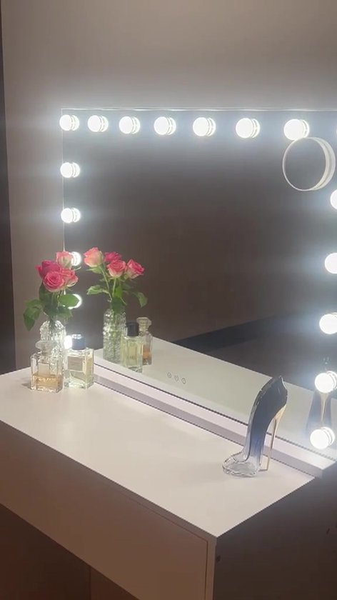OMNIEXA Make-up Spiegel met Verlichting XL 80x60 cm - Hollywood Spiegel - Bluetooth - Wit