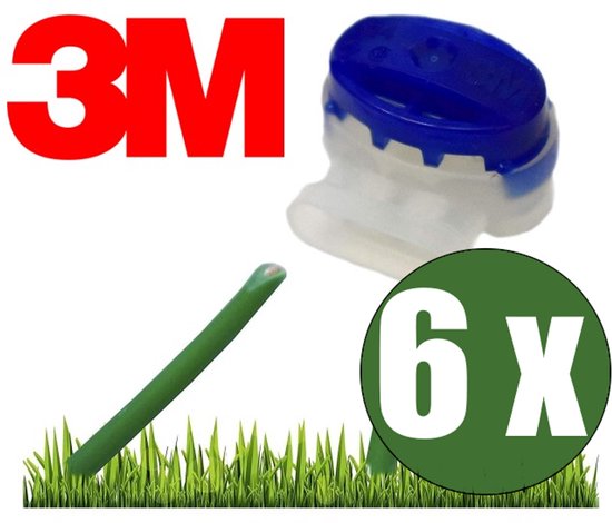 6 stuks 3M koppelstukken in een grasveld. Groene pen zichtbaar.