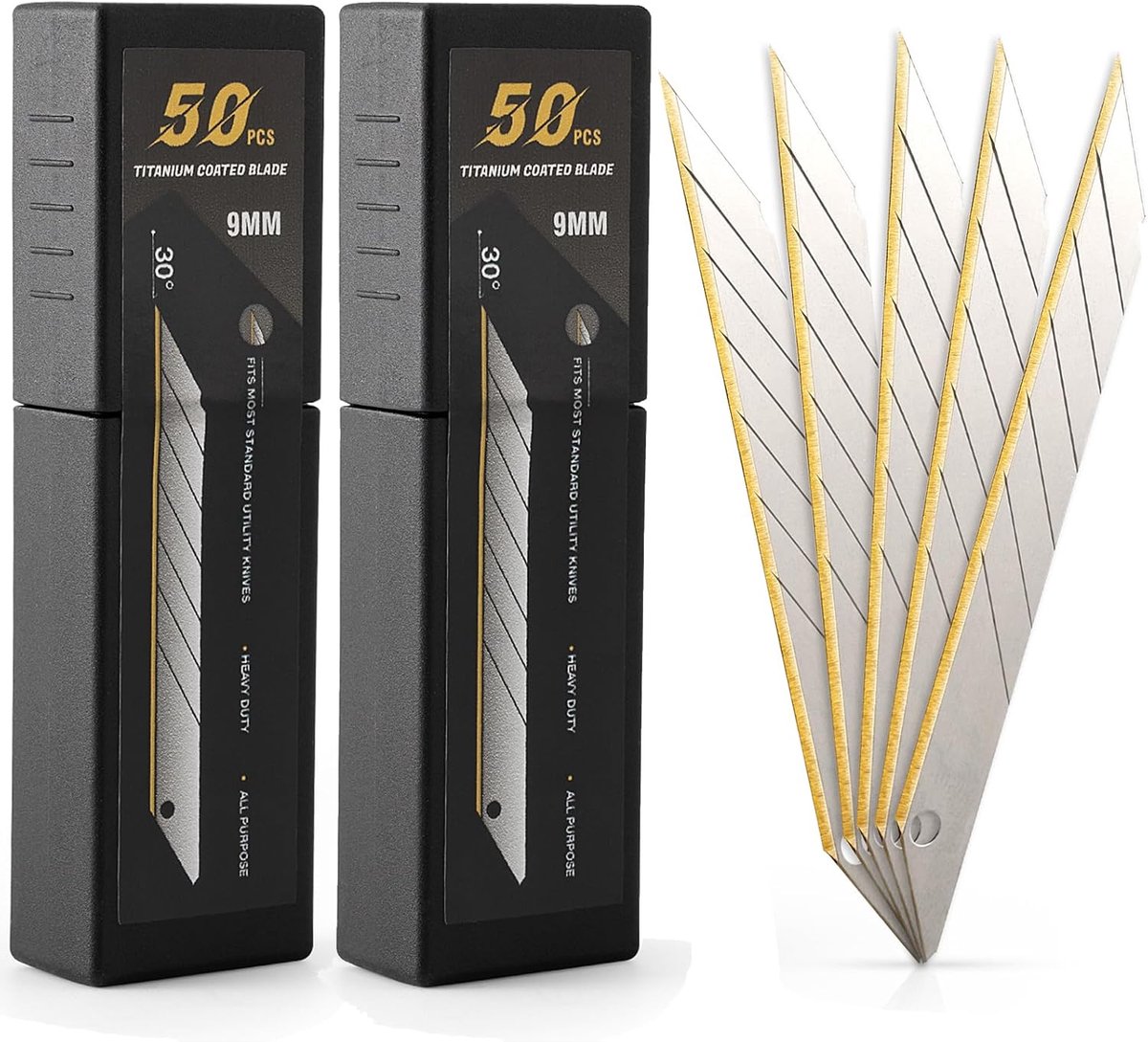 Thijox - 100 stuks 9 mm Cuttermessen - Titanium Snijkant Reservemesjes voor Snijmessen, Knutselmessen, Kattenmes, Precisiewerk, Vervangmesjes