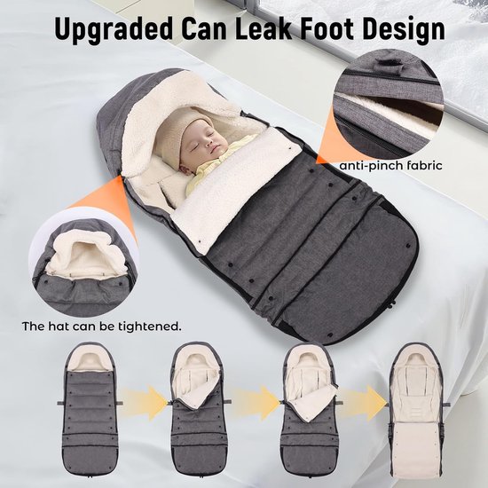 Thijox - Universele Kinderwagenzak Thermo-Vootenzak voor Baby's, Verlengbaar, Antislip, Winddicht, Waterdicht, Grijs, Perfect voor Winterse Wandeling — afbeelding 5