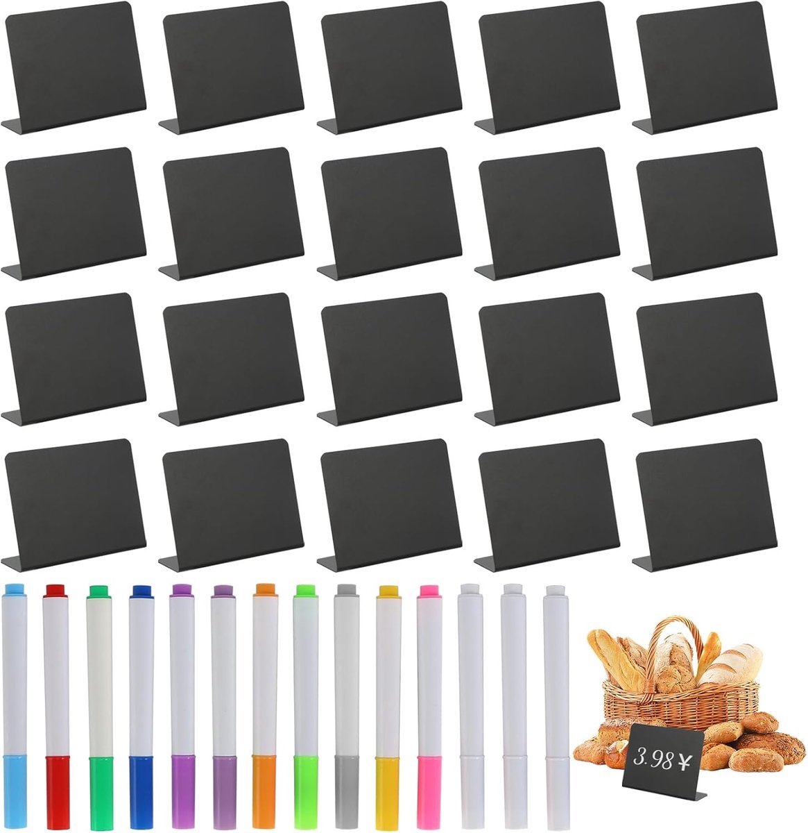 Thijox - Kunststof Buffetbordjes 20 Stuks Mini Krijtbord Set V-vorm Klein Krijtborden voor Prijskaartjes, Perfect voor Bruiloft, Feest, Eten en Voedse