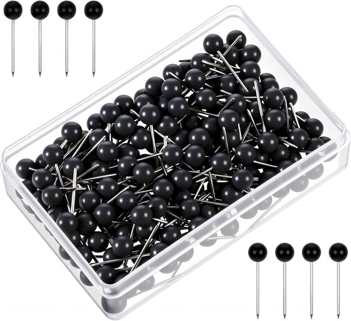 Thijox - 200 stuks zwarte punaises, kleine ronde kop kaartpunaises 3 mm voor kurkbord, prikbord, muur, ideaal voor thuiskantoor en creatief gebruik