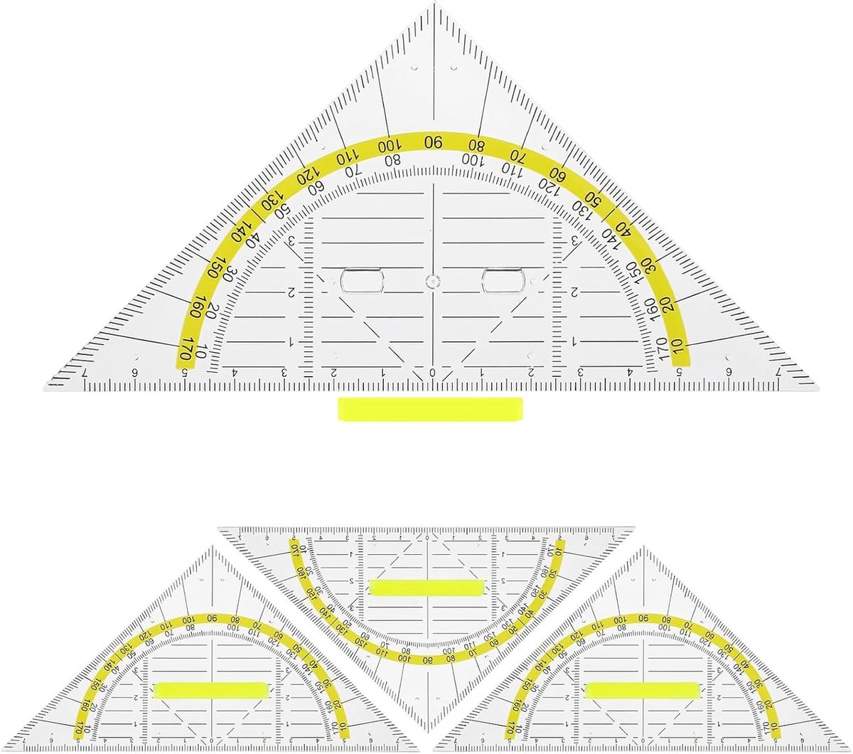 4 stuks 16 cm geodriehoek met handvat, gradenboog van transparante kunststof met ladder, geodriehoek voor basisschool - ShopVlot
