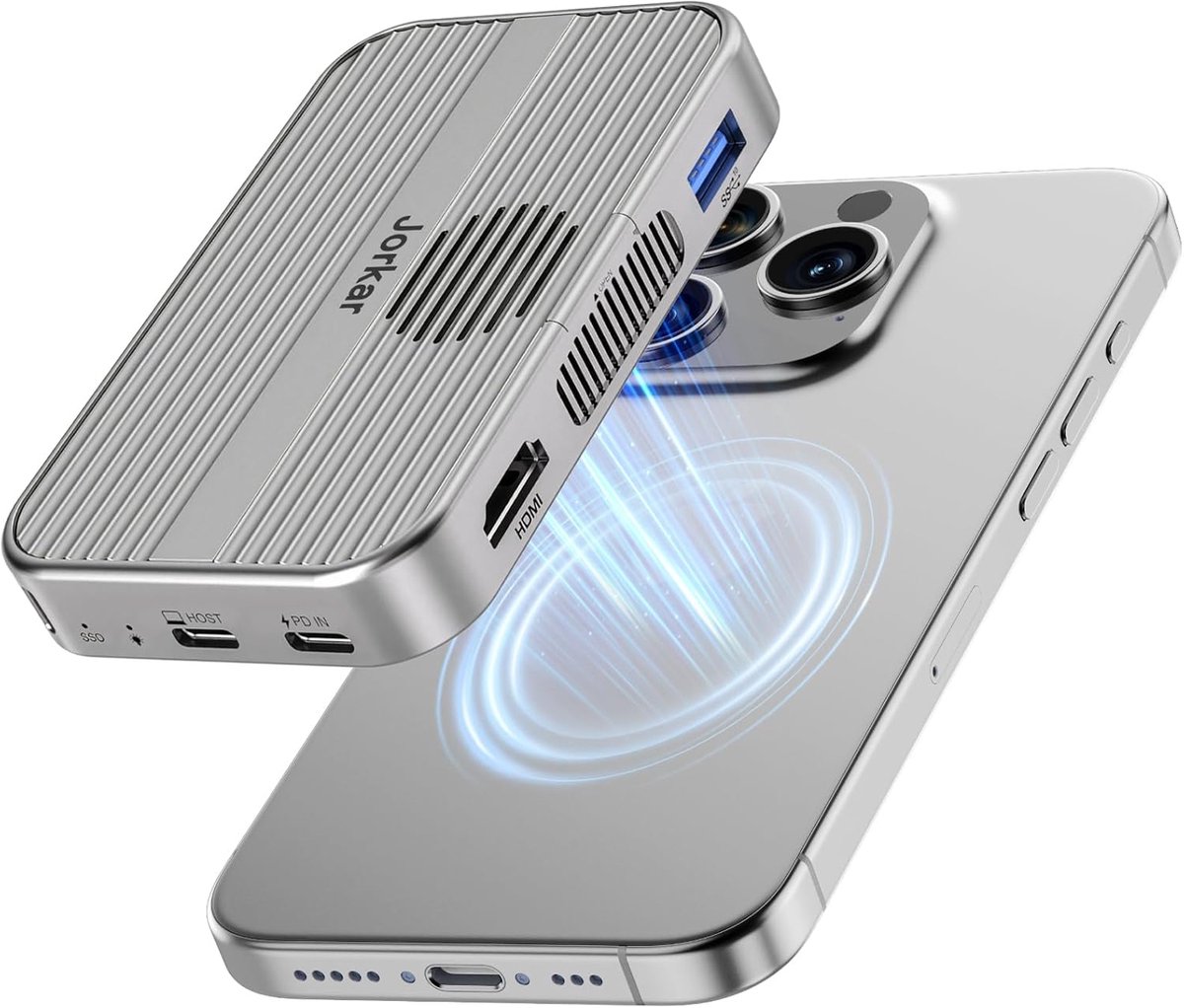 Thijox - Magnetisch Dock & M.2 NVMe SSD-behuizing USB C 3.2 Hub Dockingstation 10 Gbit/s met Ventilator voor iPhone 17/16/15 Pro Max Plus, Ondersteunt