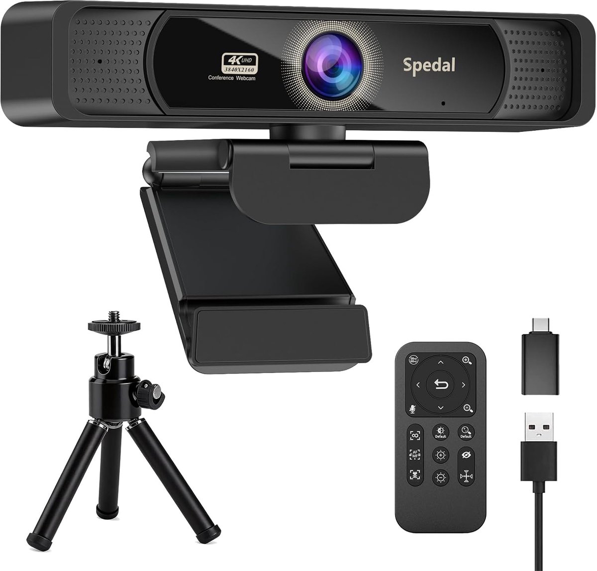 Thijox - Spedal 4K UHD-webcam met AI-ruisonderdrukking, dubbele microfoons, 120° groothoek en afstandsbediening voor online onderwijs en streaming