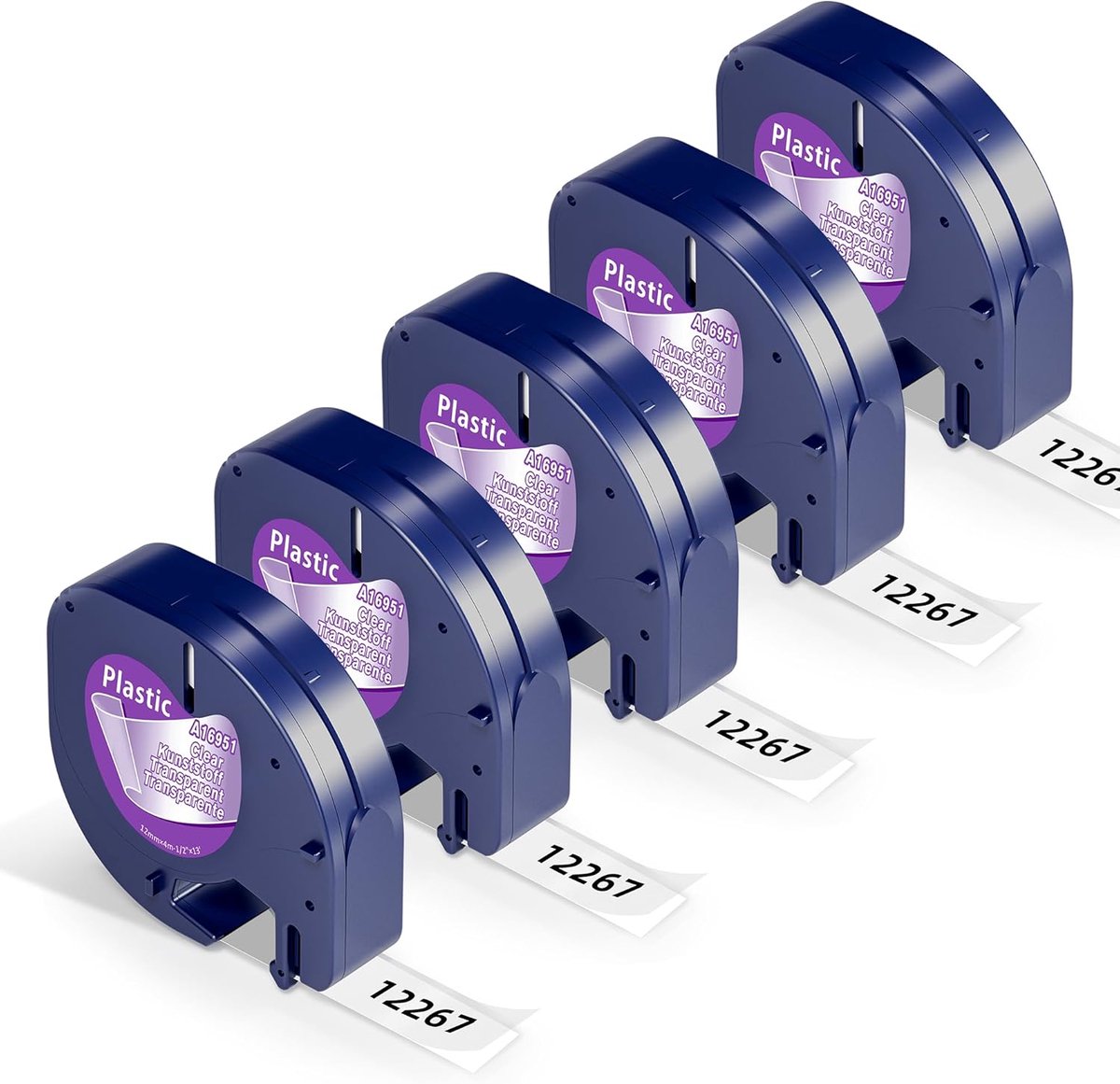 Thijox - 5 x Labeltape Transparant 12 mm x 4 m - Vervanging voor Dymo LetraTag - Doorzichtige Kunststof Banden voor Labelprinters - Compatibel met LT-