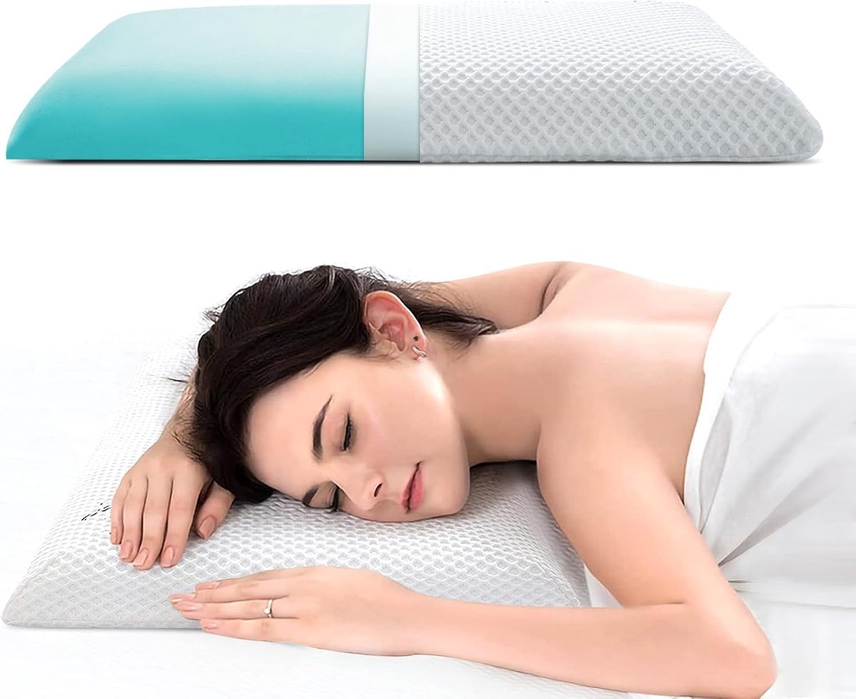 Thijox - Ultra Dun & Plat Geheugenschuim Kussen 6,1 cm Hoog, Laag Profiel Kussen voor Buikslaper, Zij-Slaper, Oeko-TEX & CertiPUR-US Gecertificeerd 60