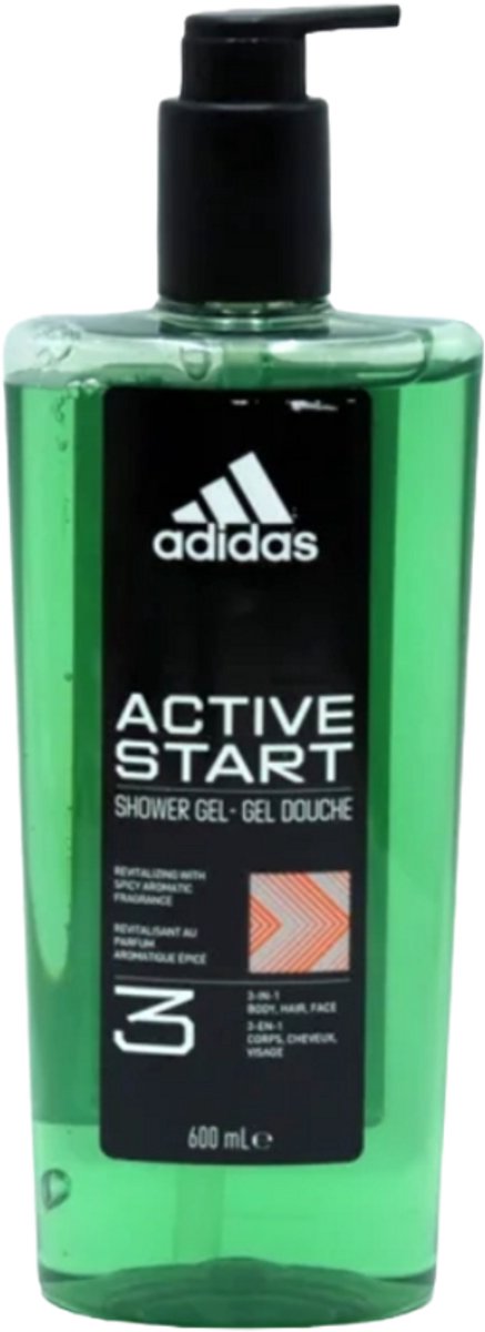 Adidas Active start 3-in-1 Douchegel met Pomp – Lichaam, Gezicht & Haar – 600 ml