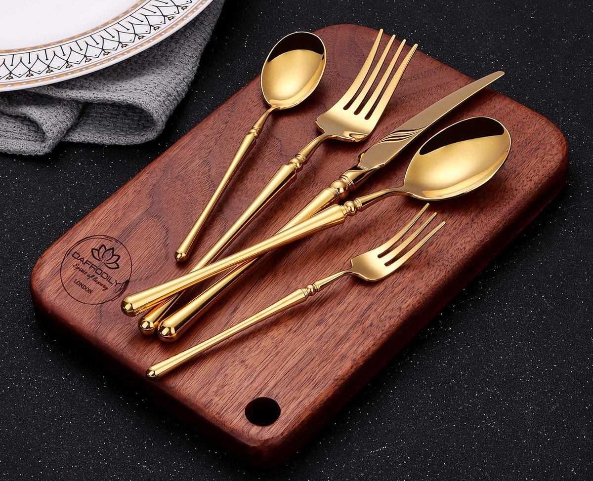 Thijox - Luxe 20-delige Bestekset Goud - Vaatwasmachinebestendig Bestek voor 4 Personen - Perfect voor Feesten, Dinners en Huwelijkscadeaus - Spiegel