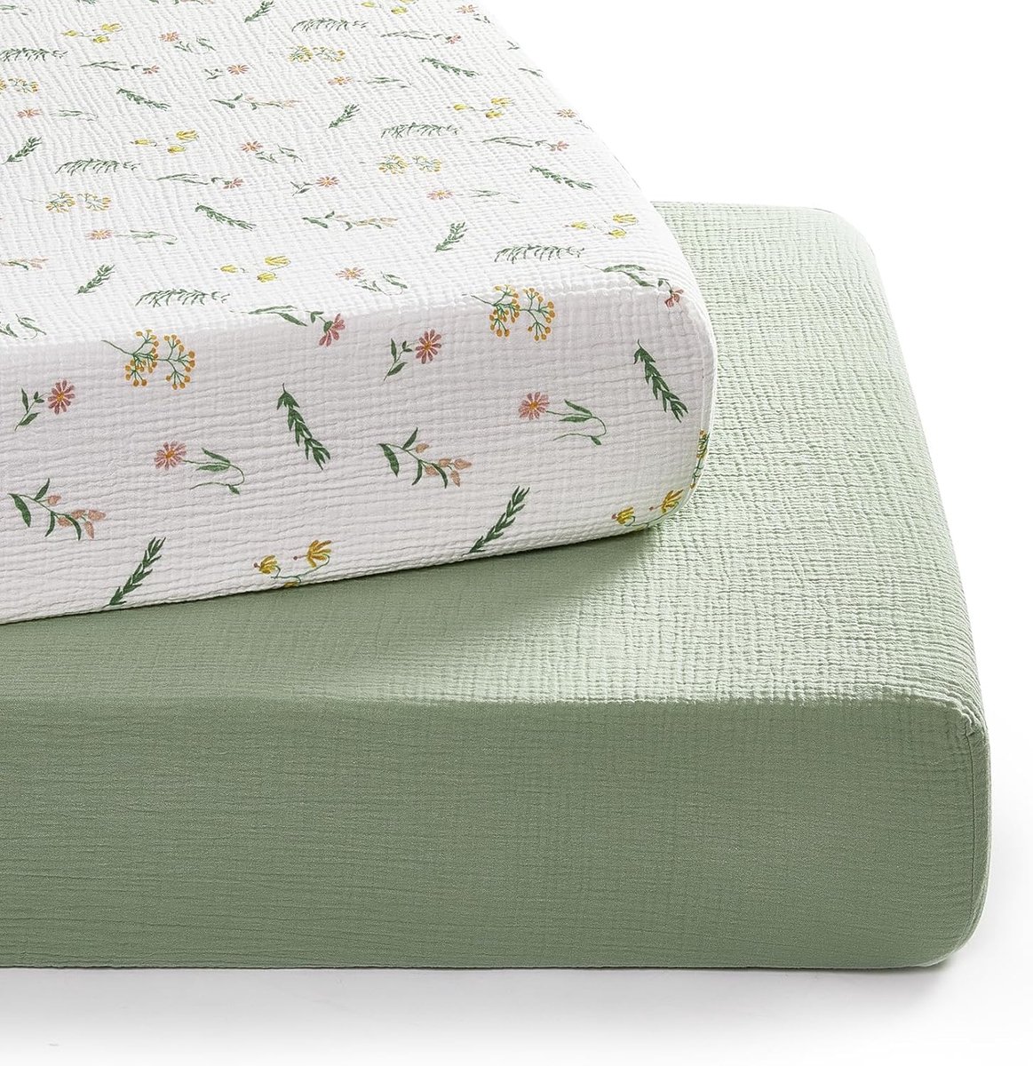 SnelShoppen - Fitted Bed Sheet Set van 2 voor Kinderen, 60 x 120 cm, 100% Katoen Mousselin, Zachte en Ademend Baby Bedlakens met Bloemenprint