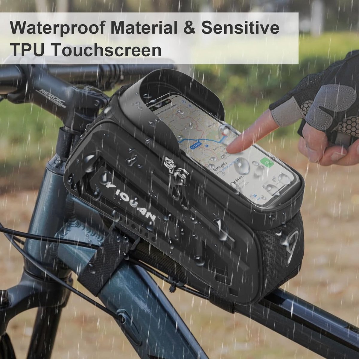 Thijox - Waterdichte Fietstas met Touchscreen, Frametas voor Smartphones tot 20,3 cm (8 inch), EVA Composietmateriaal, Zwart, Ideaal voor Mountainbike