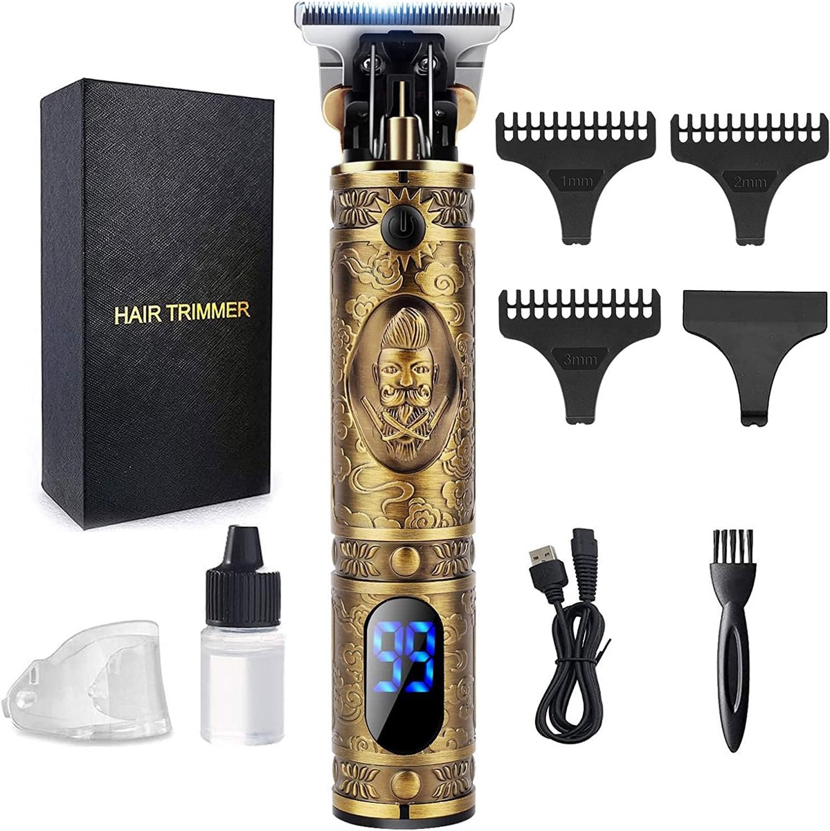 Thijox - Professionele Tondeuse voor Mannen, Snoerloze Baardtrimmer met LED-display, T-vormige Precisie Hair Trimmer Set, Zelfslijpende Snijmessen voo
