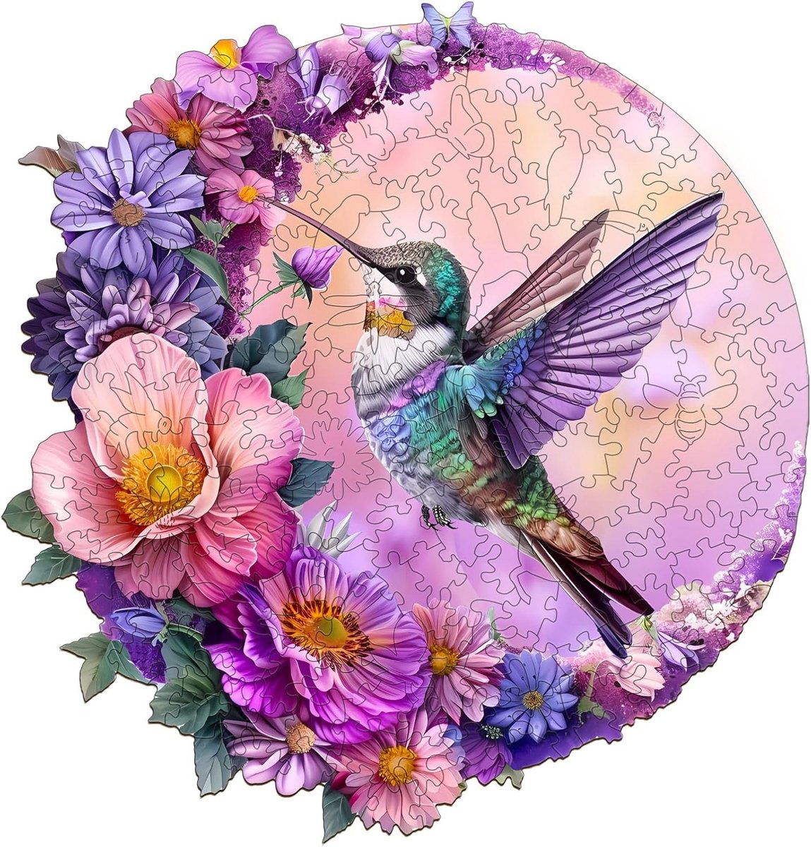 SnelShoppen - Houten Puzzel voor Volwassenen en Kinderen - Kolibrie Dierenvorm - Educatief Speelgoed - 280 Stuks - L-34 x 32,6 cm - Unieke Decoratieve
