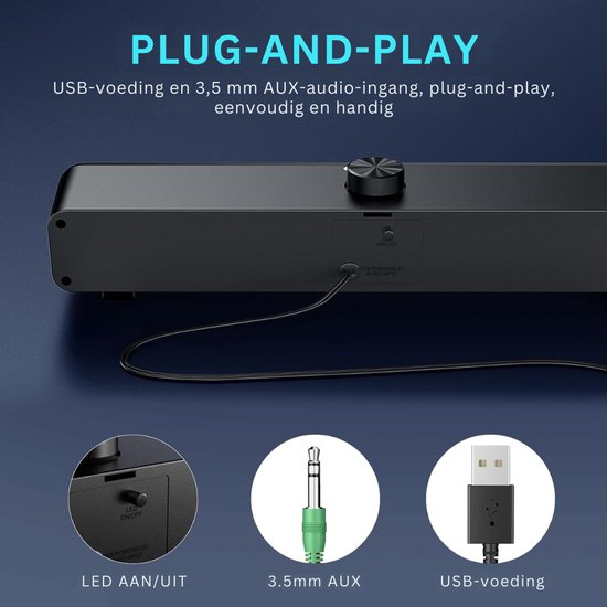 CLVP® Soundbar PC - Speaker Computer - Plug & Play - Zwart van CLVP — afbeelding 4