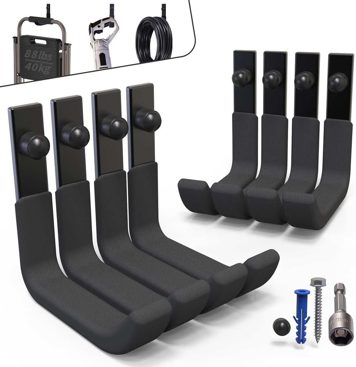 Thijox - 8 Stuks Zware Garage Wandhaken - Robuuste J-haken van Staal voor Ladders, Gereedschap en Tuingereedschap - 10cm, Tot 40kg - Ideaal voor Werkp