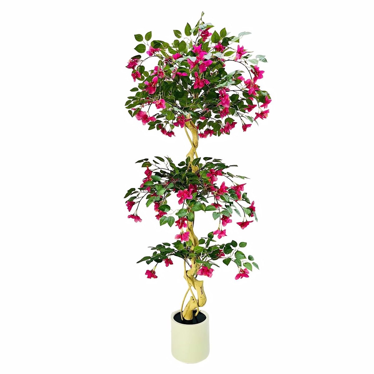 Kunst Bougainvillea Boom 180cm - voor woonkamer en tuin - Wit Pot en Groen Kunststof - Donkergrijs 270 cm