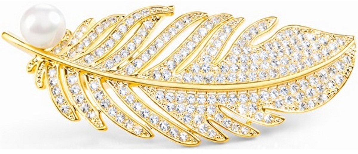 TROLI GOLD-PLATED VEER BROCHE MET KRISTALLEN EN PAREL 1 STUK