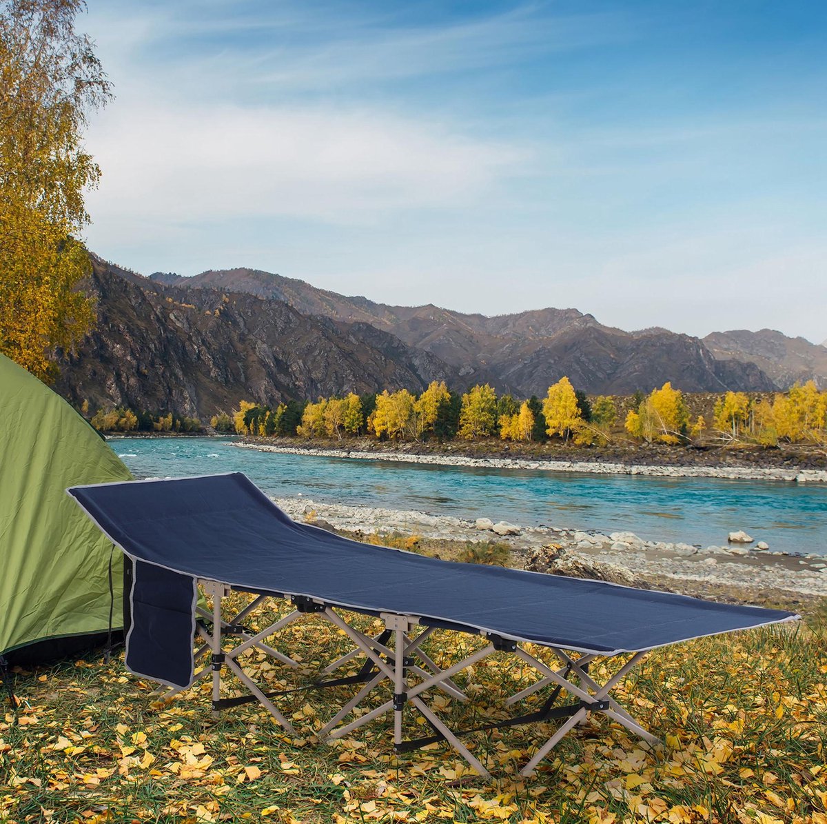 STILVORA Camping Veldbed 190 x 68 x 52 cm – Opvouwbaar Met Draagtas – Stalen Frame En 600D Oxford Stof – Verhoogd Ligcomfort – Blauw