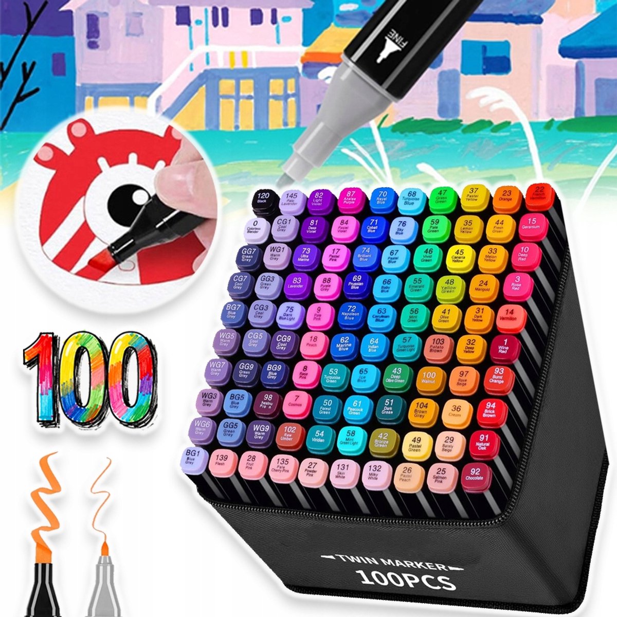 100 Dubbelzijdige Markers Op Oliebasis - Hoge Dekking Op Lichte En Donkere Oppervlakken - Punten Van 1mm En 6mm Sneldrogend - Perfect Voor Manga Illustratie En Decoratie