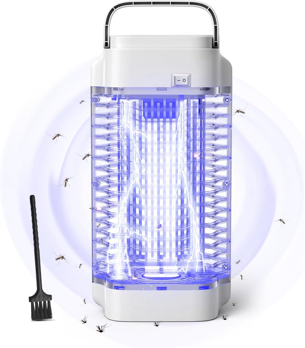 18W UV-insectenval met 4200V-rooster, witte behuizing, draagbaar elektrisch apparaat voor binnen en buiten, waterbestendige vliegen- en muggenvanger voor huishoudelijk gebruik