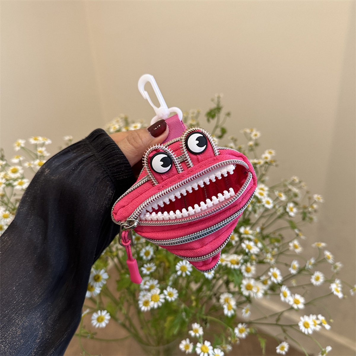 Monstervormige rits koptelefoon sleutelhanger - lelijk-schattig mini etui voor lippenstift en muntjes