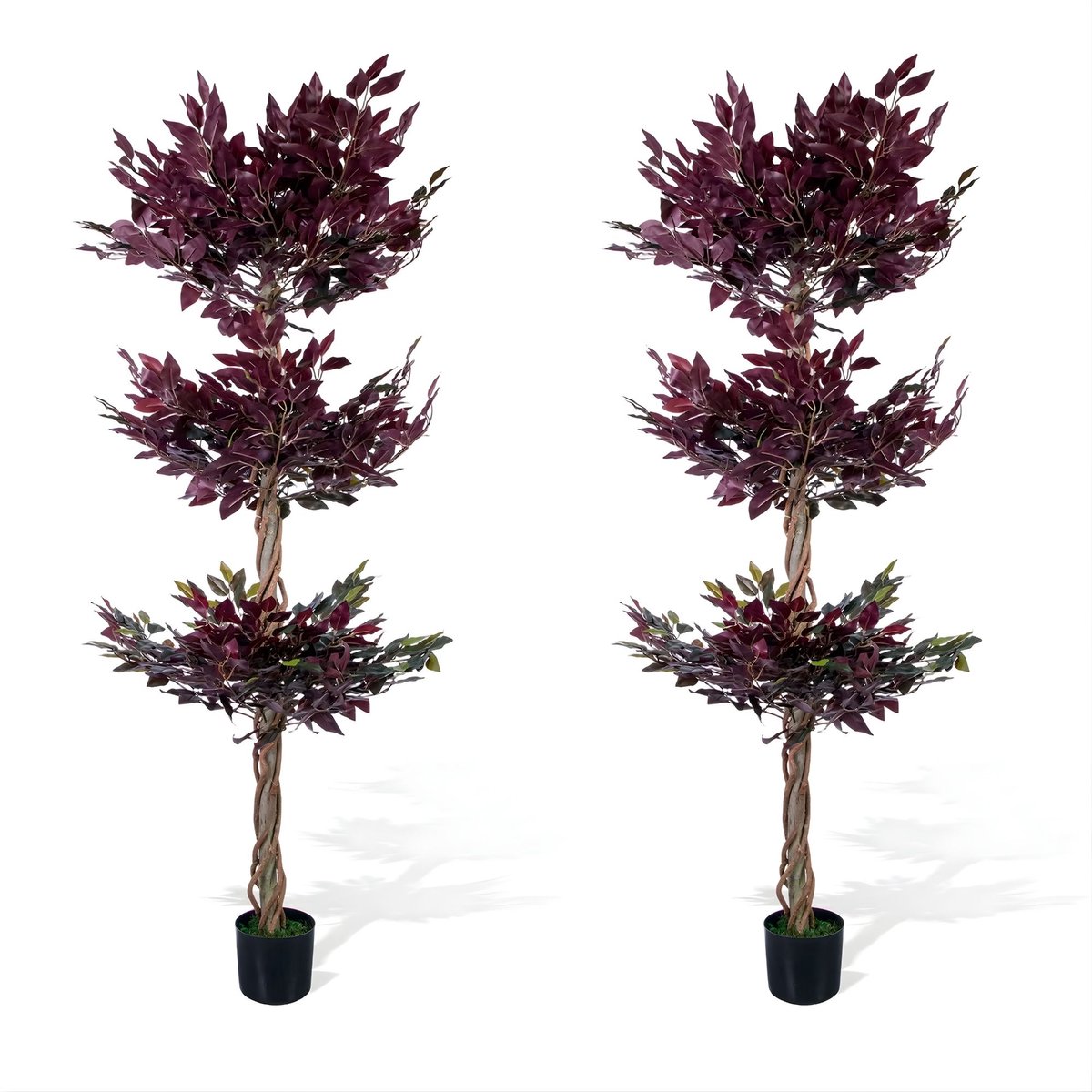 Happiq Kunst Ficus Boom Set - 5FT/6FT Set van 2 Paarse Kunstplanten met Pot - Wit