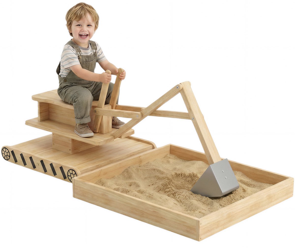 ECTEATOY® Zandbak voor Kinderen - Met Graafmachine - Zandbak met 360° Draaibare Stoel en Worteldoek - 184x90x56 cm