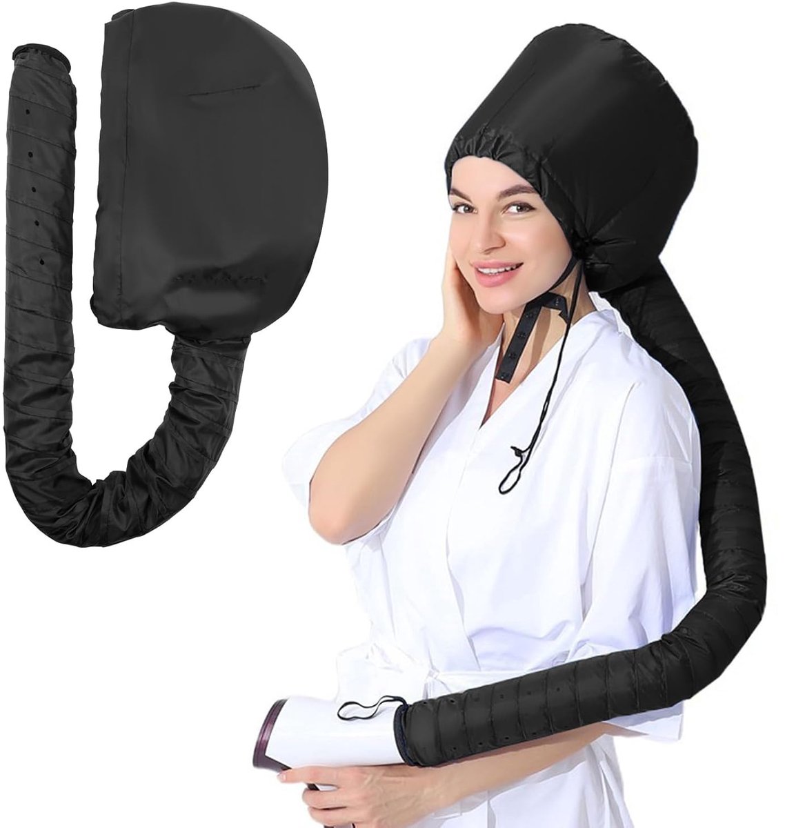 LISM-Haardrogerkap, haardrogerhoes, krulkap, 2-in-1 haardrogerkap, diffusernet, haarkap met pompons, haarkap met pompons en verstelbaar trekkoord.