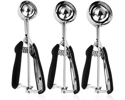 Set van 3 ijsschepjes van 4, 5 en 6 cm van 304 roestvrij staal met trekker, vaatwasmachinebestendig, voor ijs, meloenballen en desserts