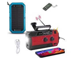 Noodradio Solar Opwindbaar en Batterij - 2026 Editie - Noodpakket - Draagbare Survival Radio - Inclusief 10.000 mAh Solar Powerbank en Noodfluit - Powerbank Zonneenergie - Bouwradio - Zaklamp - Rood